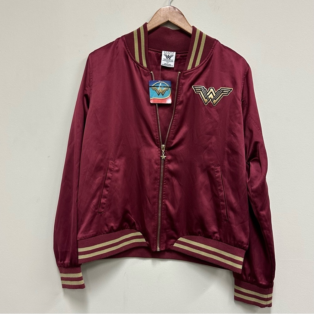 Wonder Woman Maroon Bomber Jacket with Gold Accents